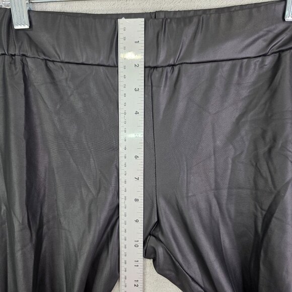 Womens Wet Seal Black Faux Leather Leggings Open Slit Knee Polyester Stretch L - Picture 7 of 11